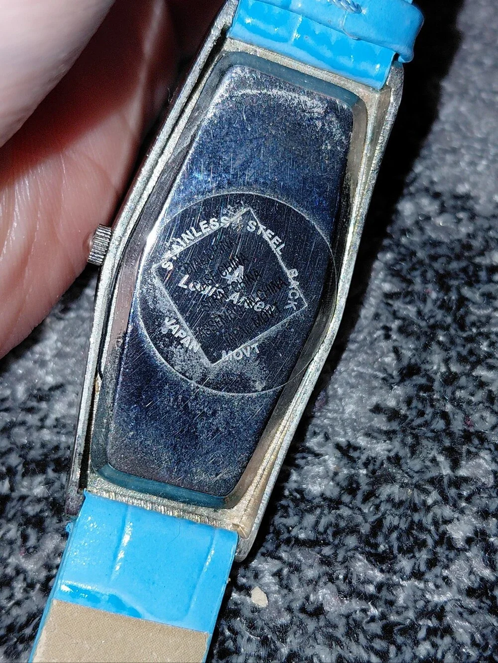 Louis Arden Paris Art Deco Tonneau Quartz Watch Blue Faux Croc Y2K Retro CC